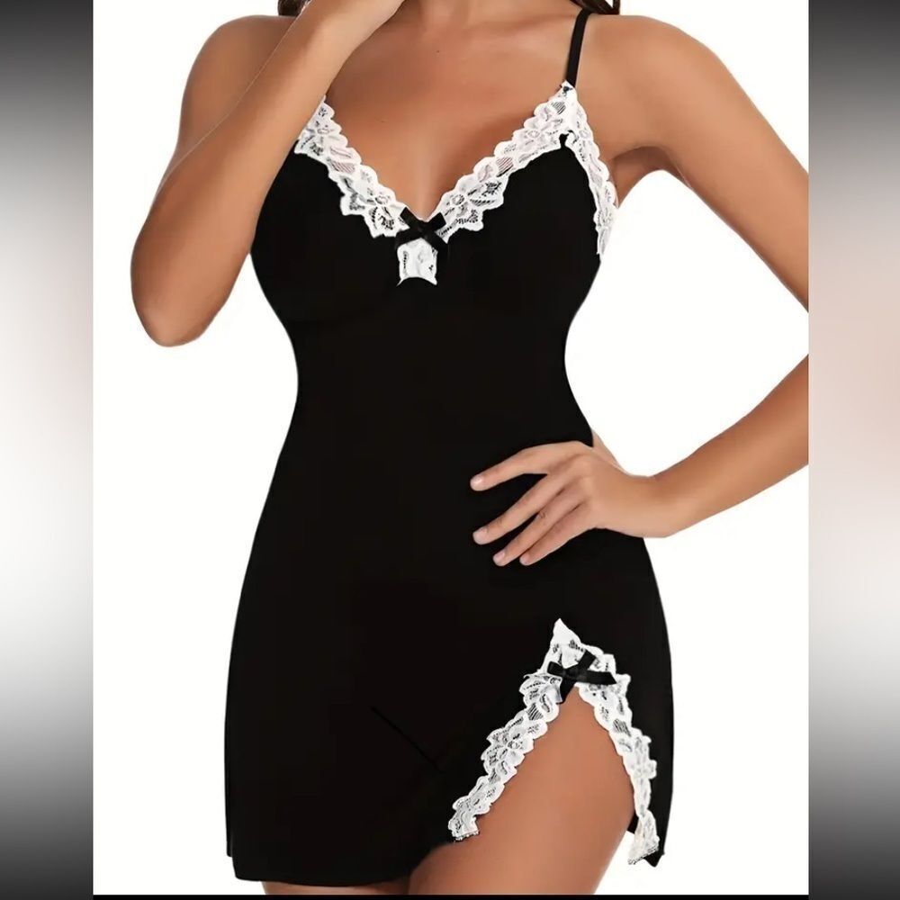 Black Lace Slip Set with Thong V Neck M/L or XL Host Pick - Picture 7 of 10